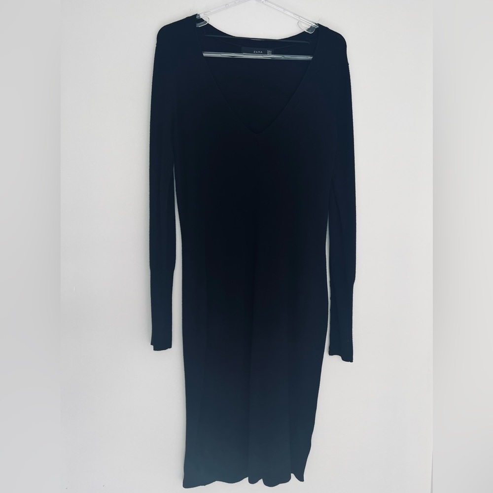 Zara knit V-neck sweater knee length black dress